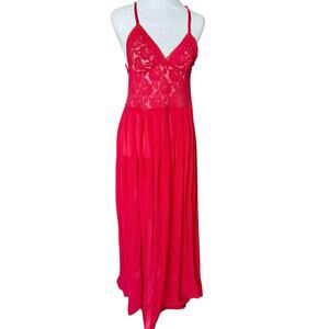 Vintage Frederick’s of Hollywood Sheer Red Lace Ballerina Maxi Gown Night Dress